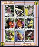 Tanzania 2003 Wild Life - Butterflies perf sheetlet containing set of 9 values unmounted mint