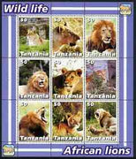 Tanzania 2003 Wild Life - Lions perf sheetlet containing set of 9 values unmounted mint