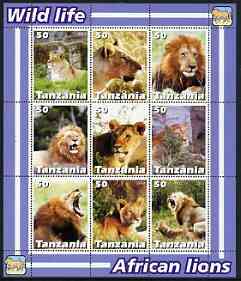 Tanzania 2003 Wild Life - Lions perf sheetlet containing set of 9 values unmounted mint