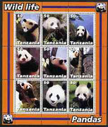 Tanzania 2003 Wild Life - Pandas perf sheetlet containing set of 9 values unmounted mint