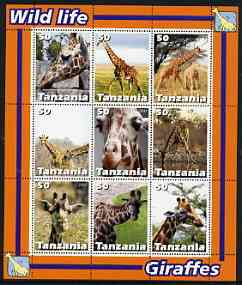 Tanzania 2003 Wild Life - Giraffes perf sheetlet containing set of 9 values unmounted mint