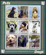 Tanzania 2003 Pets - Dogs perf sheetlet containing set of 9 values unmounted mint