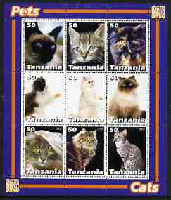 Tanzania 2003 Pets - Cats perf sheetlet containing set of 9 values unmounted mint