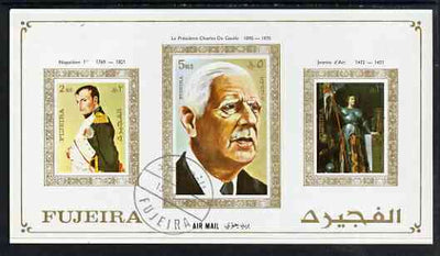 Fujeira 1972 (?) imperf m/sheet showing Napoleon (2R) De Gaulle (5R) & Joan of Arc (3R) cto used