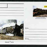 Kabardino-Balkaria Republic 1999 Steam Locomotives of the World #02 postal stationery card unused and pristine showing Class 231G 4-6-2 and Class 01.10 4-6-2