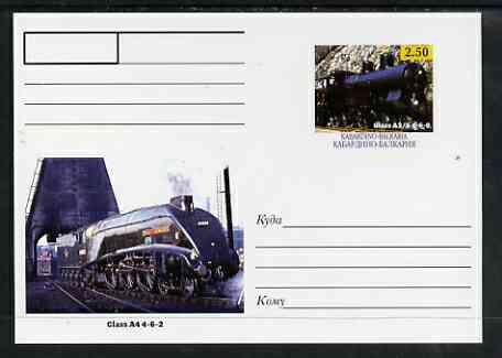 Kabardino-Balkaria Republic 1999 Steam Locomotives of the World #04 postal stationery card unused and pristine showing Class A3/5 4-6-0 and Clas A4 4-6-2