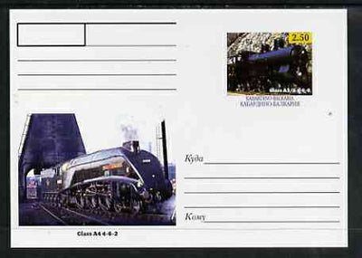 Kabardino-Balkaria Republic 1999 Steam Locomotives of the World #04 postal stationery card unused and pristine showing Class A3/5 4-6-0 and Clas A4 4-6-2