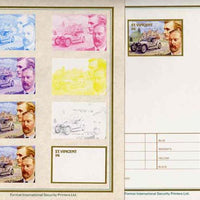 St Vincent 1987 Centenary of Motoring $4 Charles Rolls & Sir Henry Royce with 1907 Silver Ghost set of 9 imperf progressive proofs comprising the 5 individual colours plus 2, 3, 4 and all 5 colour composites mounted on special For……Details Below