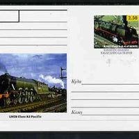 Kabardino-Balkaria Republic 1999 Steam Locomotives of the World #05 postal stationery card unused and pristine showing A 242 Class 4-8-4 of RENFE and LNER Class A3 Pacific