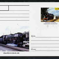 Kabardino-Balkaria Republic 1999 Steam Locomotives of the World #07 postal stationery card unused and pristine showing Class 498.1 4-8-2 and Class P8 4-6-0 No 01.169