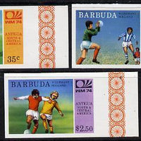 Barbuda 1974 World Cup Football Winners imperf set of 3 (unissued with names of teams) unmounted mint