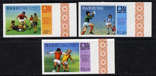 Barbuda 1974 World Cup Football Winners imperf set of 3 (unissued with names of teams) unmounted mint