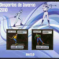Guinea - Bissau 2010 Winter Olympic Sports - Biathlon perf sheetlet containing 2 values in gold unmounted mint