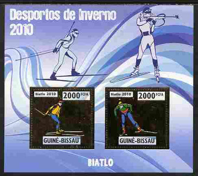 Guinea - Bissau 2010 Winter Olympic Sports - Biathlon perf sheetlet containing 2 values in gold unmounted mint