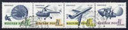 Hungary 1967 'Aerofila '67' Airmail Stamp Exhibition #2 se-tenant perf strip of 4 (Parachute, Helicopter, Airliner & Lunar 12 ) used with special cancel, Mi 2351-54