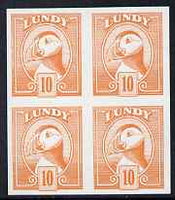 Lundy 1982 Puffin def 10p pale orange in issued colour imperforate unmounted mint block of 4