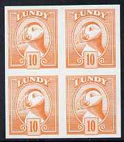 Lundy 1982 Puffin def 10p pale orange in issued colour imperforate unmounted mint block of 4