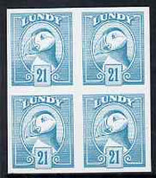Lundy 1982 Puffin def 21p pale blue in issued colour imperforate unmounted mint block of 4