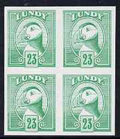 Lundy 1982 Puffin def 23p pale green in issued colour imperforate unmounted mint block of 4