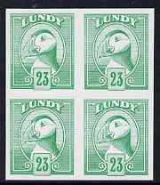Lundy 1982 Puffin def 23p pale green in issued colour imperforate unmounted mint block of 4