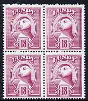 Lundy 1982 Puffin def 18p mauve perf colour trial unmounted mint block of 4