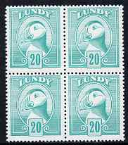Lundy 1982 Puffin def 20p turquoise-green perf colour trial unmounted mint block of 4