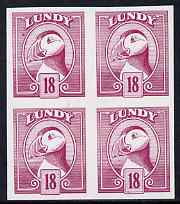 Lundy 1982 Puffin def 18p mauve imperf colour trial unmounted mint block of 4
