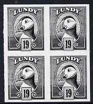 Lundy 1982 Puffin def 19p black imperf colour trial (the colour of the issued 20p) unmounted mint block of 4
