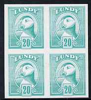 Lundy 1982 Puffin def 20p turquoise-green imperf colour trial unmounted mint block of 4