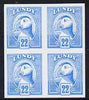 Lundy 1982 Puffin def 22p bright blue imperf colour trial unmounted mint block of 4