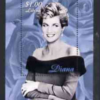 Liberia 1997 Princess Diana Memorial perf m/sheet (B & W half length portrait with background of blue-grey roses) unmounted mint