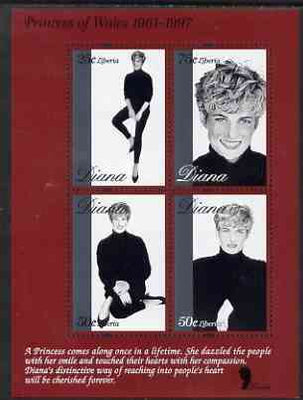 Liberia 1997 Princess Diana Memorial perf sheetlet containing 4 values (B & W studio poses) unmounted mint