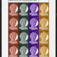 Liberia 1997 Princess Diana Memorial perf sheetlet containing 4 strips of 4 values (25c Portrait stamps in 4 colours) unmounted mint