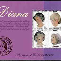 Liberia 1997 Princess Diana Memorial perf sheetlet containg 4 x 50c portrait stamps with white background unmounted mint