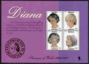 Liberia 1997 Princess Diana Memorial perf sheetlet containg 4 x 50c portrait stamps with white background unmounted mint