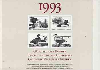 Sweden 1993 Sea Birds publicity card showing undenominated set of 4 in black produced as special gift for Postal customers
