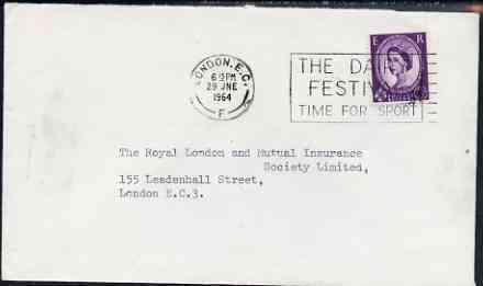 Postmark - Great Britain 1964 cover bearing illustrated slogan cancellation for The Dairy Festival - Time for Sport