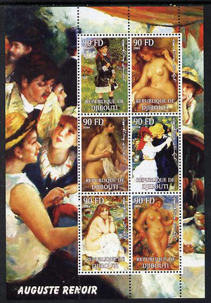 Djibouti 2004 Auguste Renoir perf sheetlet containing 6 values unmounted mint