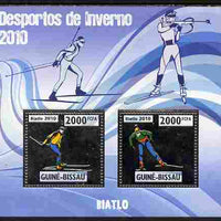 Guinea - Bissau 2010 Winter Olympic Sports - Biathlon perf sheetlet containing 2 values in silver unmounted mint