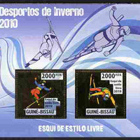 Guinea - Bissau 2010 Winter Olympic Sports - Freestyle Skiing perf sheetlet containing 2 values in gold unmounted mint
