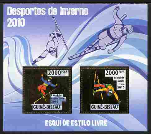 Guinea - Bissau 2010 Winter Olympic Sports - Freestyle Skiing perf sheetlet containing 2 values in gold unmounted mint