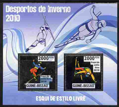 Guinea - Bissau 2010 Winter Olympic Sports - Freestyle Skiing perf sheetlet containing 2 values in silver unmounted mint