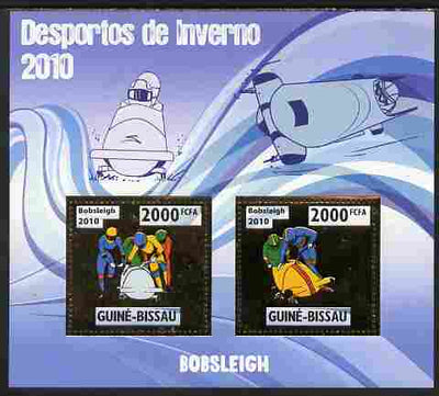 Guinea - Bissau 2010 Winter Olympic Sports - Bobsleigh perf sheetlet containing 2 values in gold unmounted mint
