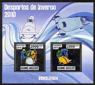 Guinea - Bissau 2010 Winter Olympic Sports - Bobsleigh perf sheetlet containing 2 values in silver unmounted mint