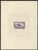 French Guinea 1942 Air stamp (Plane over village inscribed AOF) de luxe sunken card featuring unissued 5f in violet