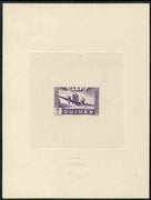 French Guinea 1942 Air stamp (Plane over village inscribed AOF) de luxe sunken card featuring unissued 5f in violet