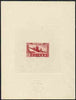 French Guinea 1942 Air stamp (Plane over village inscribed AOF) de luxe sunken card featuring unissued 50c in brick-red