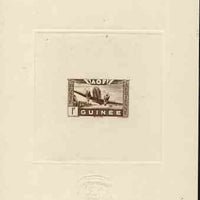 French Guinea 1942 Air stamp (Plane over village inscribed AOF) de luxe sunken card featuring unissued 1f in brown
