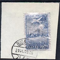 Hungary 1954 Light Metal Industries Congress 5 fo on silver foil (Airplane over Factory),fine used on piece, SG 1437
