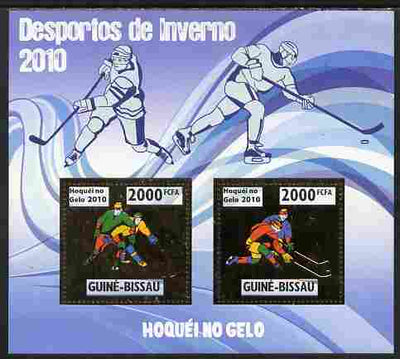 Guinea - Bissau 2010 Winter Olympic Sports - Ice Hockey perf sheetlet containing 2 values in gold unmounted mint